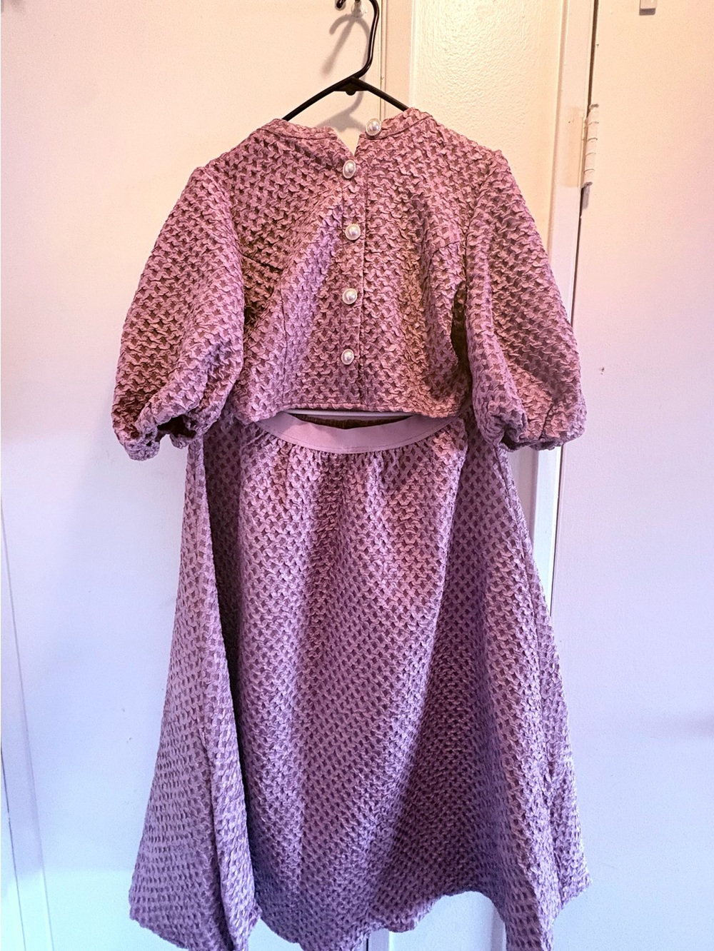 Textured Lilac Two-Piece Set with Pearl Buttons